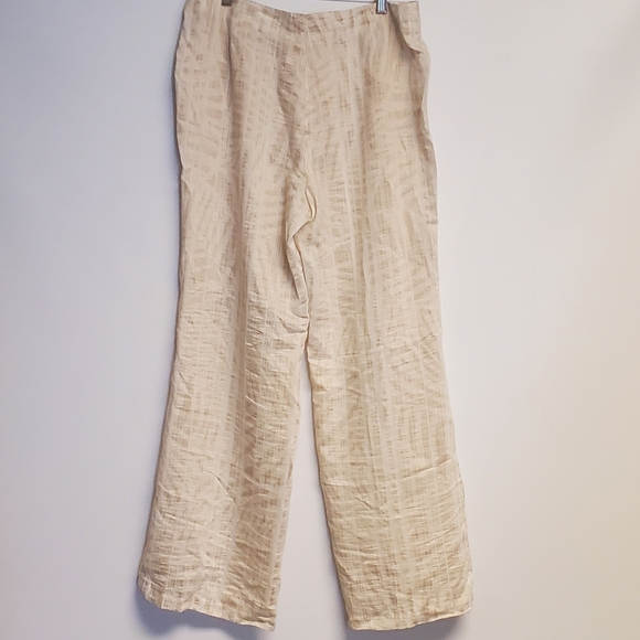 Vintage 1980's Blue Ice Gold Leaf Print Linen Blend Wide Leg Pants 16 - Picture 5 of 6